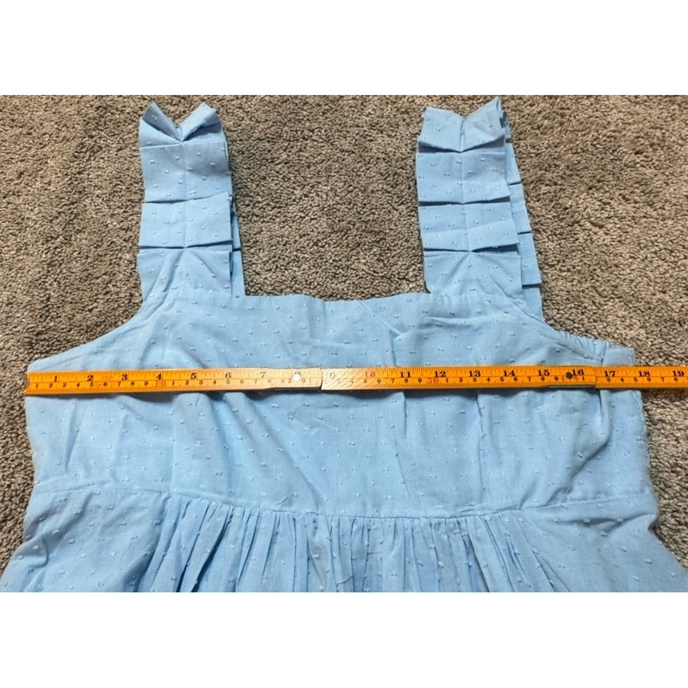 Lake‎ Lolly Midi Dress Morning Blue Swiss Dot Size L Pockets Ruffled Straps NEW - Picture 6 of 10